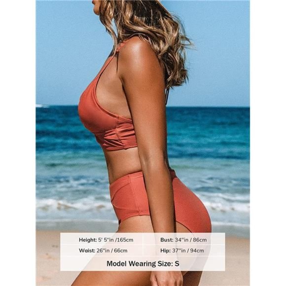 Women's Bikini Sets Two Piece Swimsuit High Waisted V Neck Spaghetti Straps - Picture 2 of 6